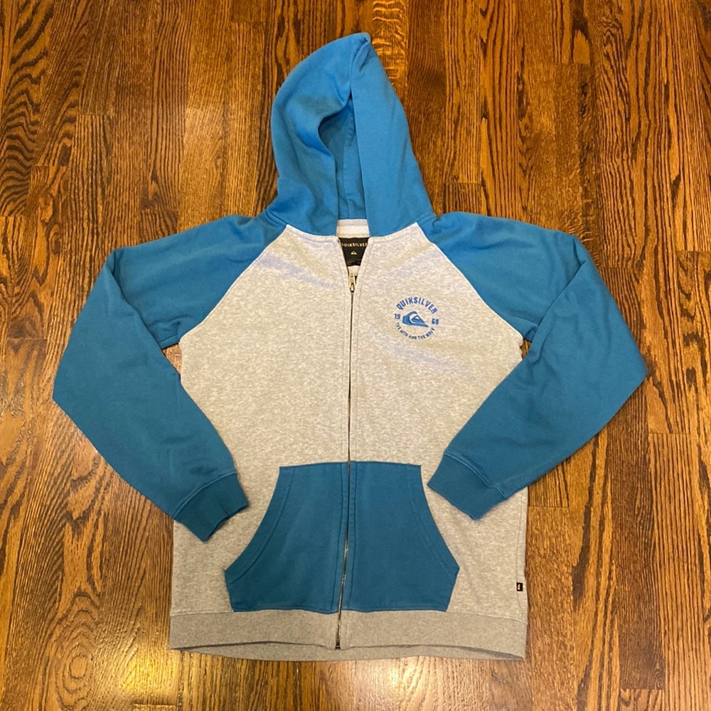 Boys Quicksilver Youth Size XL Full Zip Hooded Two Tone Sweatshirt